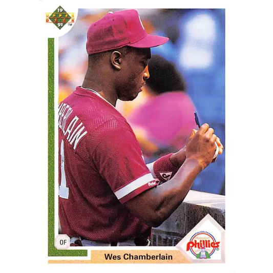 1991 Upper Deck #626 Wes Chamberlain NM-MT RC Rookie Philadelphia Phillies Baseball Card Image 1