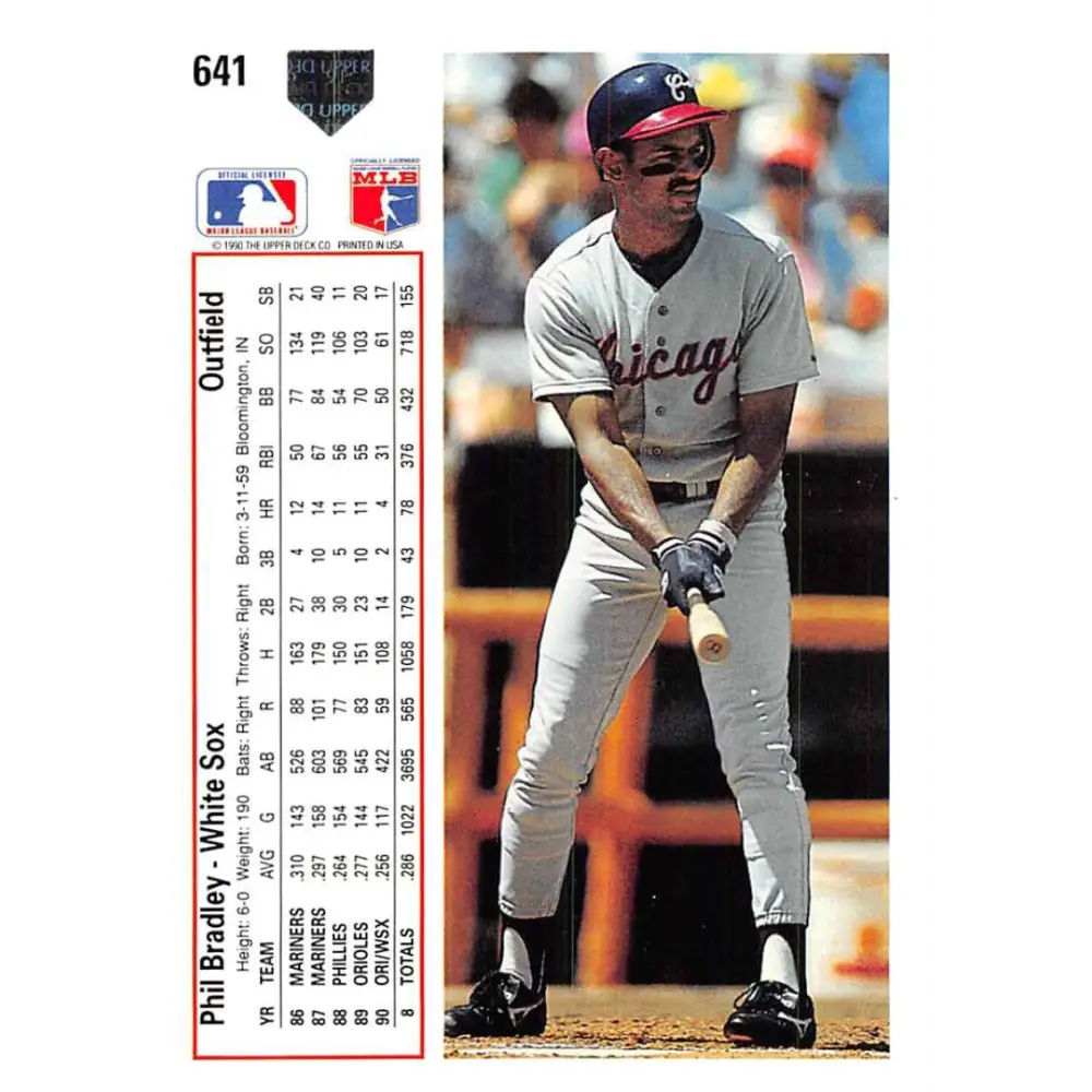 1991 Upper Deck #641 Phil Bradley EX Excellent Chicago White Sox Baseball Card  Image 2