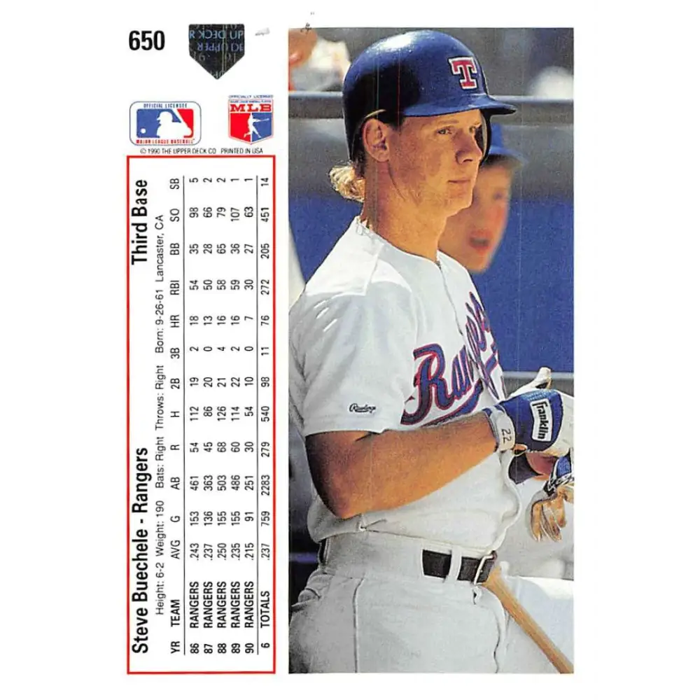 1991 Upper Deck #650 Steve Buechele NM-MT Texas Rangers Baseball Card Image 2