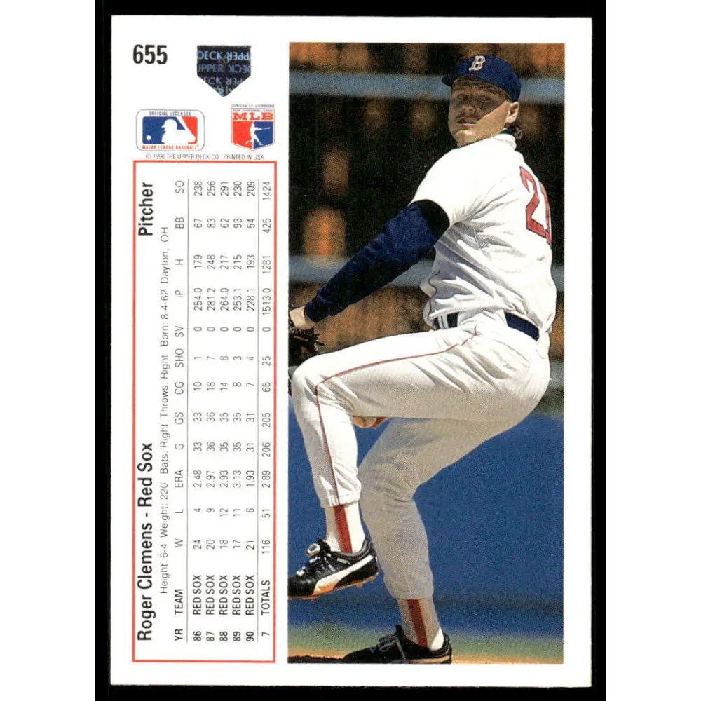 1991 Upper Deck #655 Roger Clemens EX/NM Boston Red Sox Baseball Card Image 2