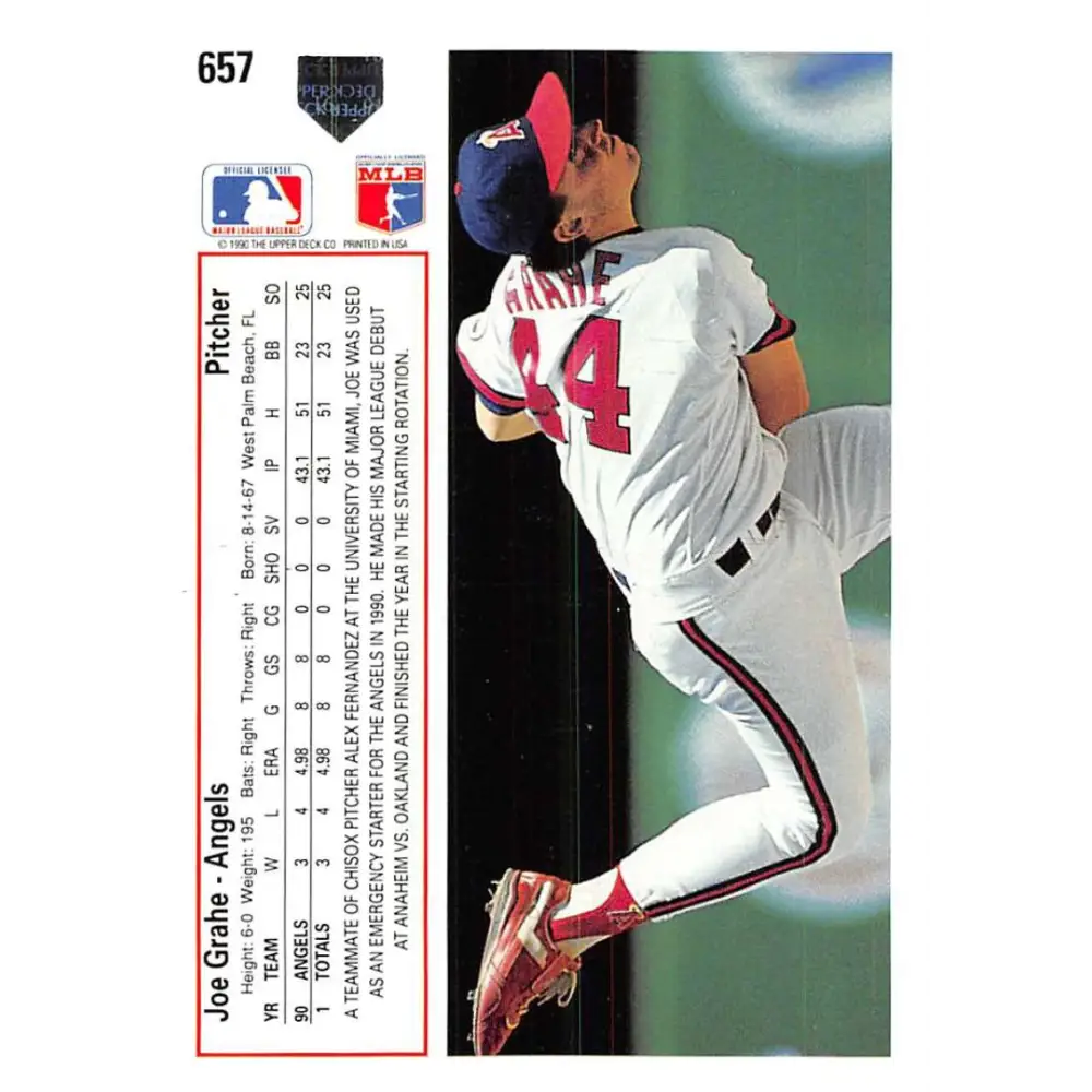 1991 Upper Deck #657 Joe Grahe EX Excellent RC Rookie California Angels Baseball Card  Image 2