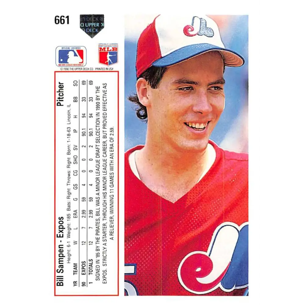 1991 Upper Deck #661 Bill Sampen NM-MT Montreal Expos Baseball Card Image 2
