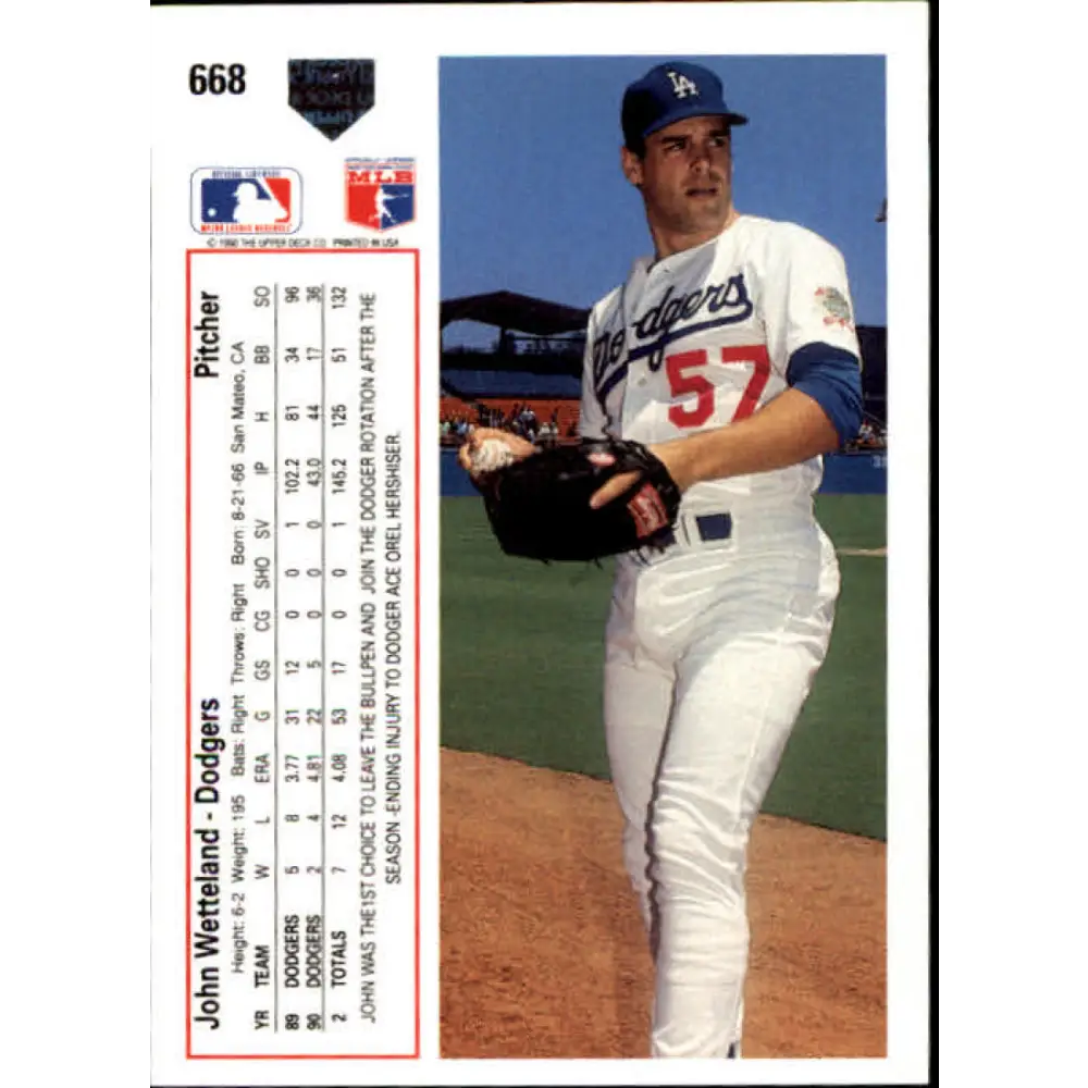 1991 Upper Deck #668 John Wetteland NM-MT Los Angeles Dodgers Baseball Card Image 2