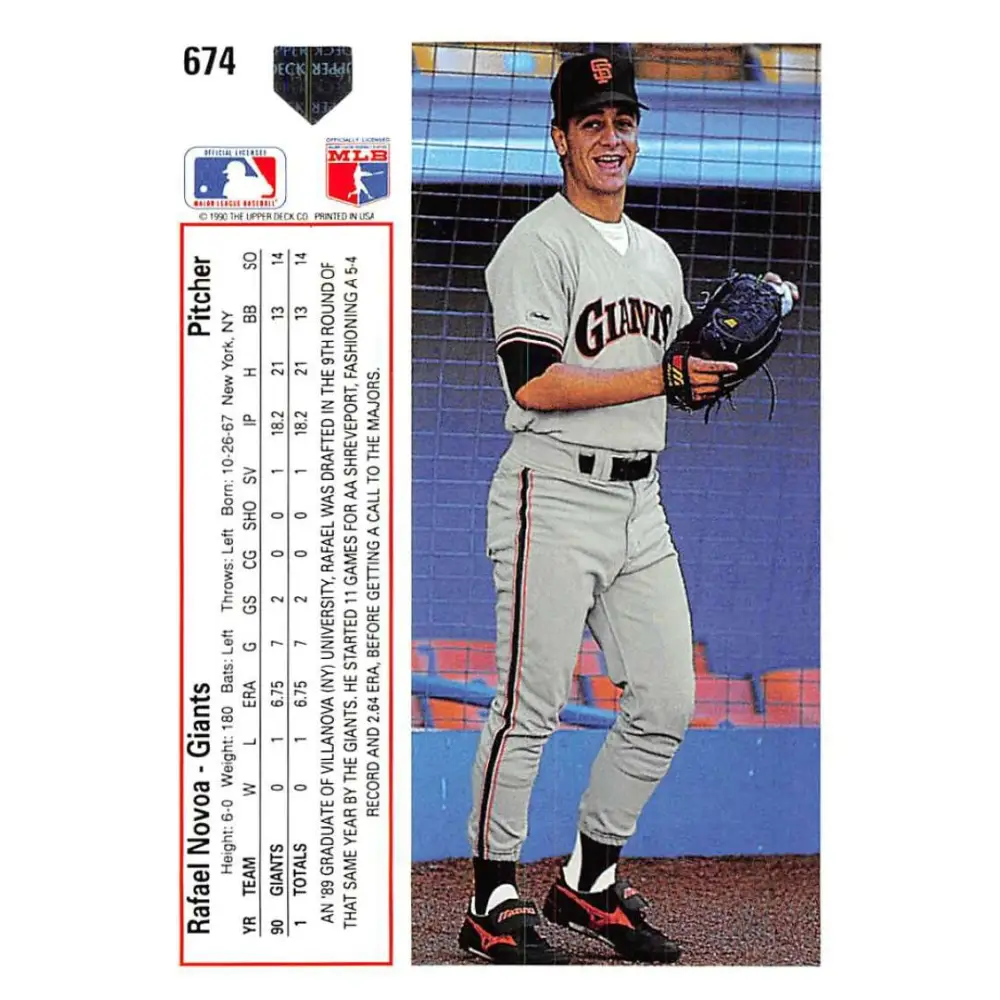 1991 Upper Deck #674 Rafael Novoa EX Excellent RC Rookie San Francisco Giants Baseball Card  Image 2