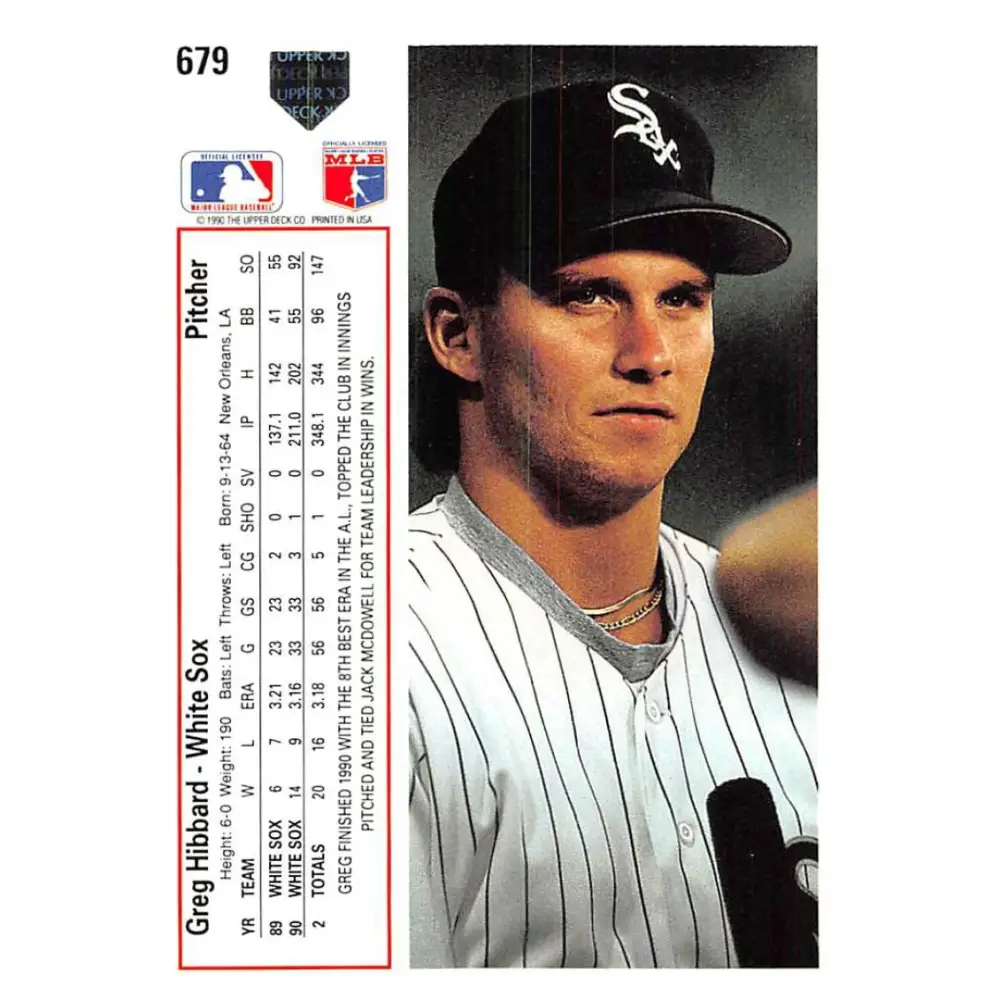 1991 Upper Deck #679 Greg Hibbard EX Excellent Chicago White Sox Baseball Card  Image 2