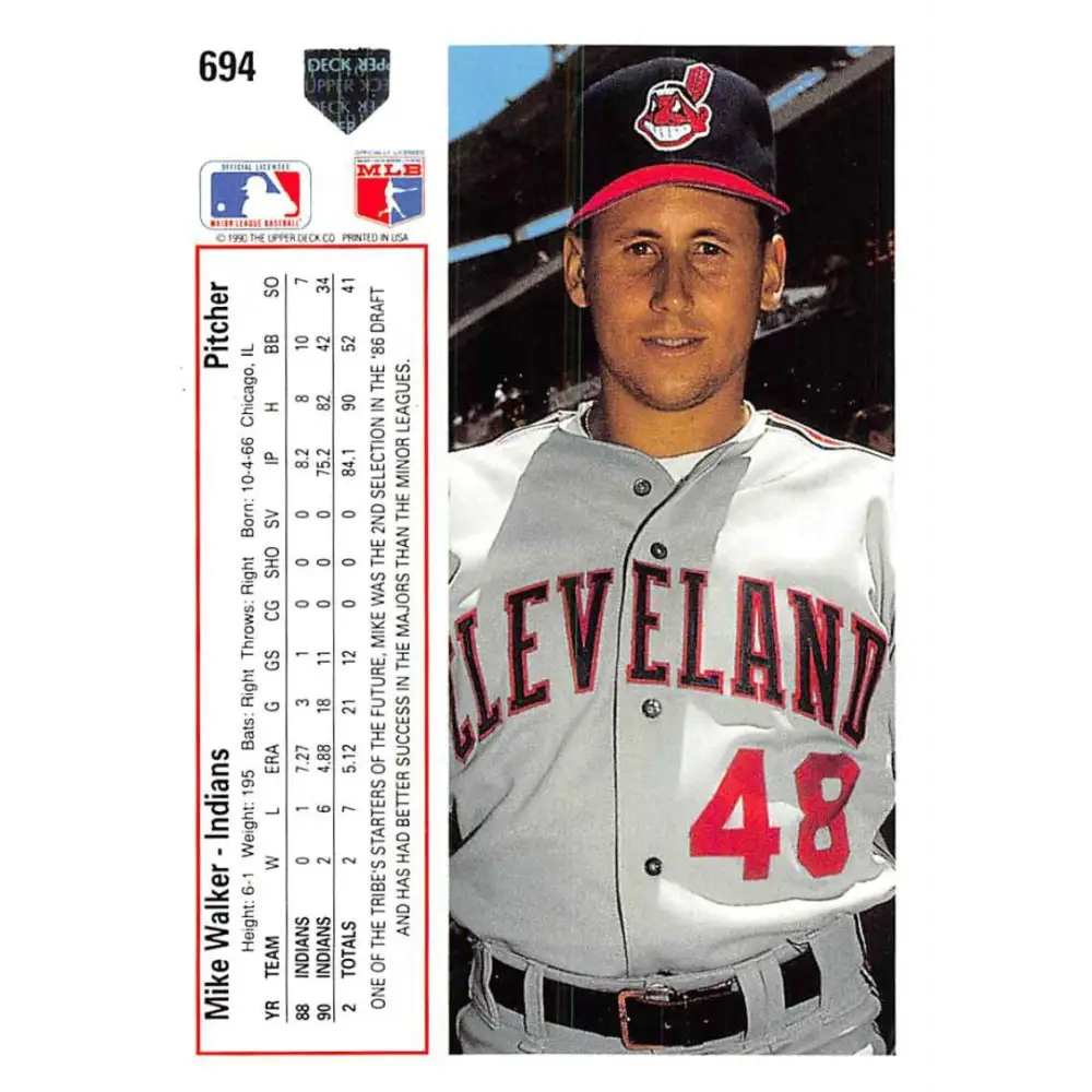 1991 Upper Deck #694 Mike Walker EX Excellent Cleveland Indians Baseball Card  Image 2