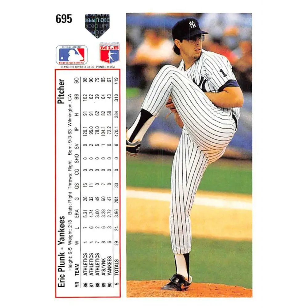 1991 Upper Deck #695 Eric Plunk EX Excellent New York Yankees Baseball Card  Image 2