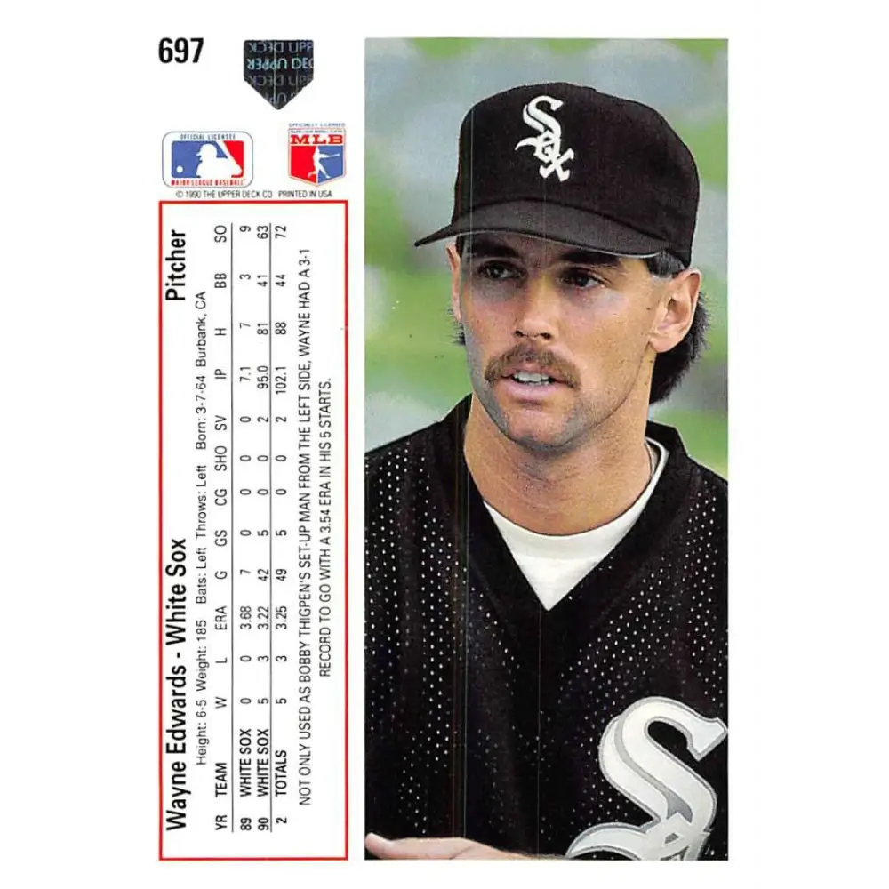 1991 Upper Deck #697 Wayne Edwards EX Excellent Chicago White Sox Baseball Card  Image 2