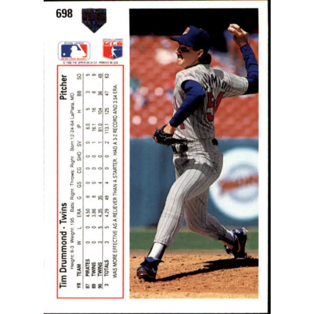 1991 Upper Deck #698 Tim Drummond EX Excellent Minnesota Twins Baseball Card  Image 2