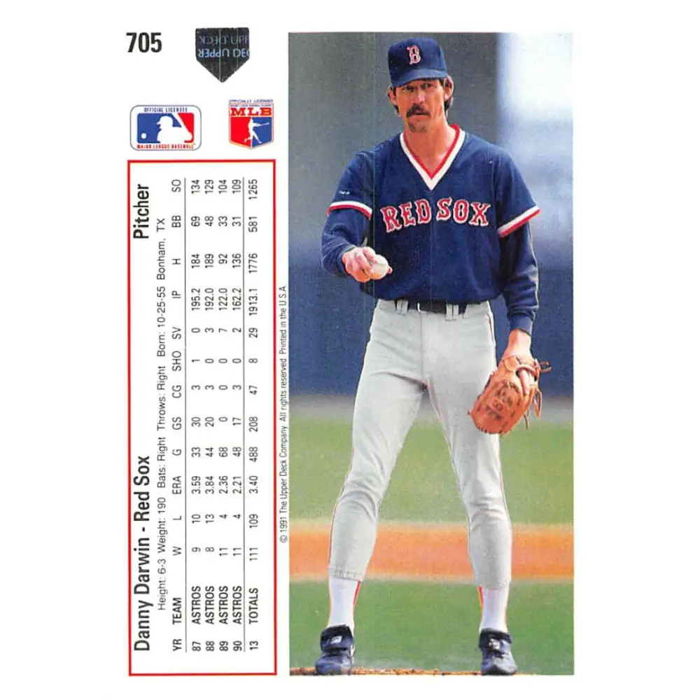 1991 Upper Deck #705 Danny Darwin EX Excellent Boston Red Sox Baseball Card  Image 2