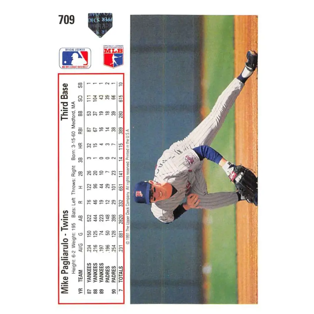 1991 Upper Deck #709 Mike Pagliarulo EX Excellent Minnesota Twins Baseball Card  Image 2