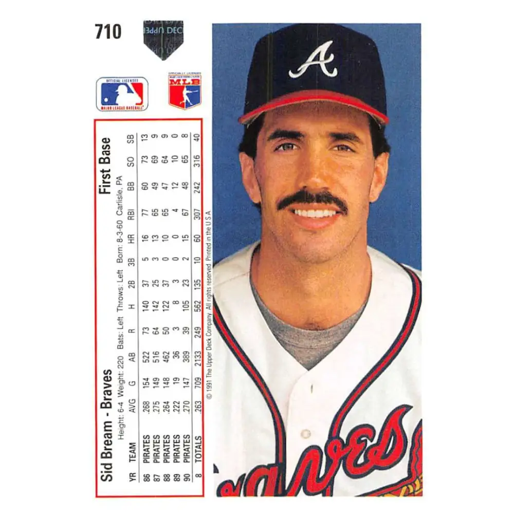 1991 Upper Deck #710 Sid Bream NM-MT Atlanta Braves Baseball Card Image 2