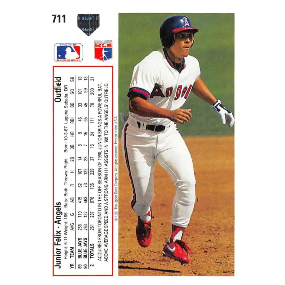 1991 Upper Deck #711 Junior Felix EX Excellent California Angels Baseball Card  Image 2
