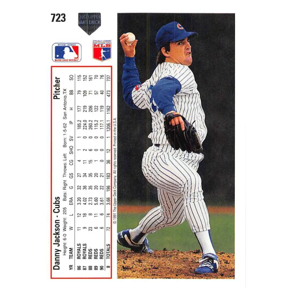 1991 Upper Deck #723 Danny Jackson NM-MT Chicago Cubs Baseball Card Image 2