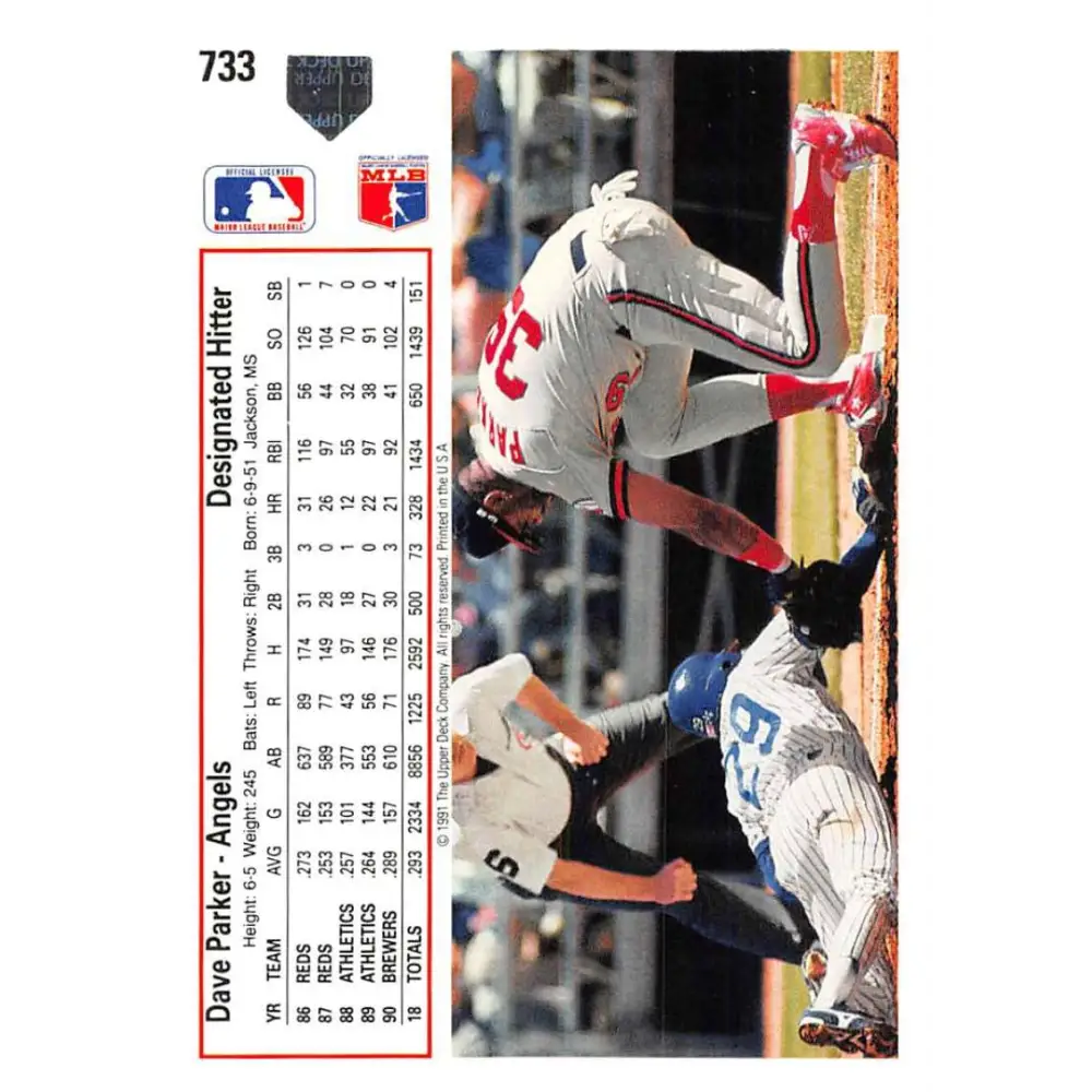 1991 Upper Deck #733 Dave Parker EX Excellent California Angels Baseball Card  Image 2