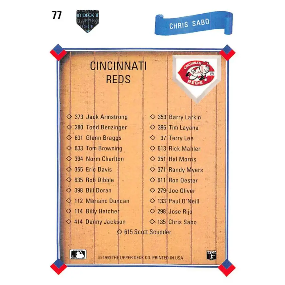 1991 Upper Deck #77 Chris Sabo TC NM-MT Cincinnati Reds Baseball Card Image 2