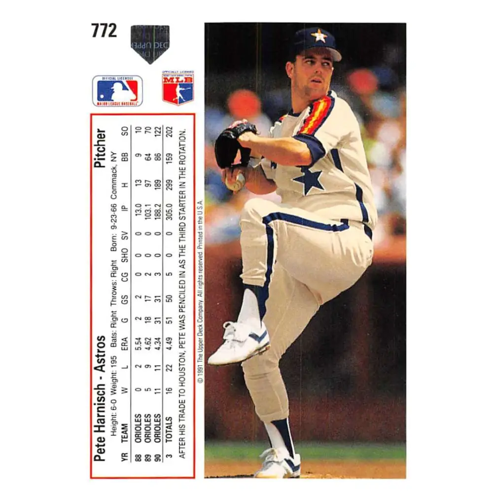 1991 Upper Deck #772 Pete Harnisch EX Excellent Houston Astros Baseball Card  Image 2