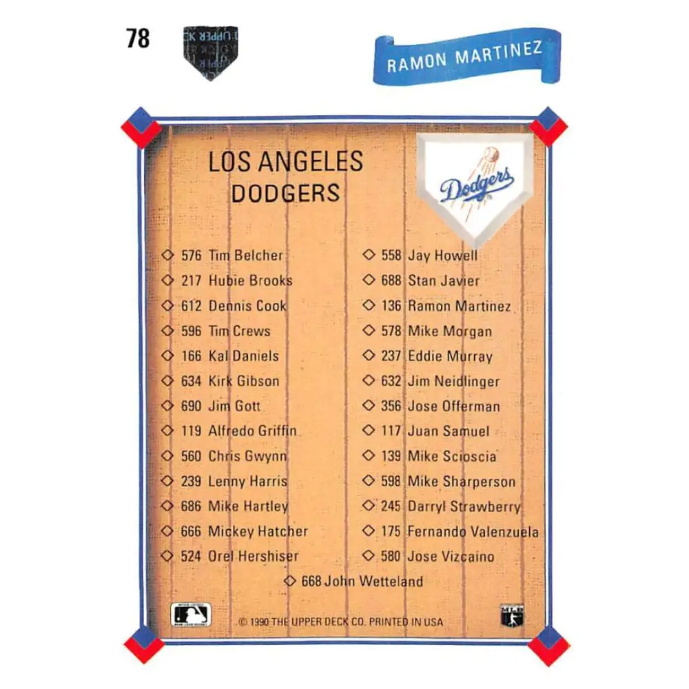 1991 Upper Deck #78 Ramon Martinez EX Excellent Los Angeles Dodgers Baseball Card  Image 2