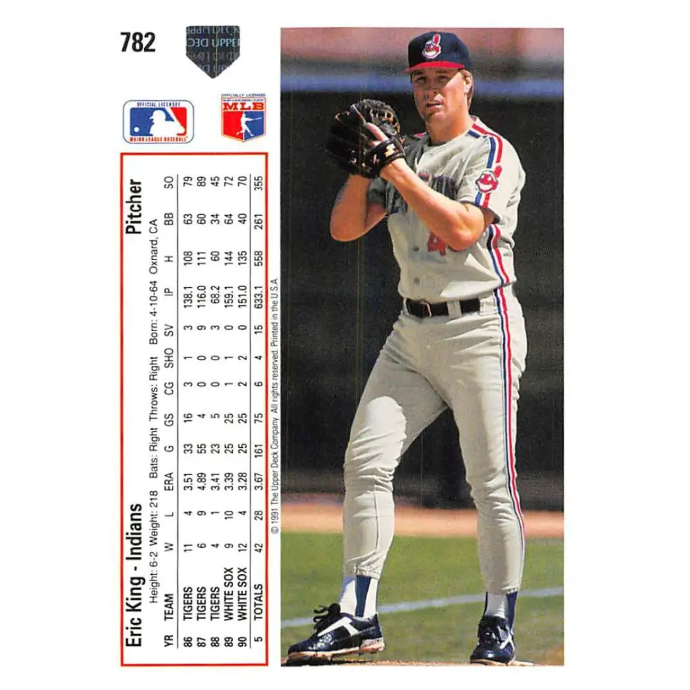 1991 Upper Deck #782 Eric King EX Excellent Cleveland Indians Baseball Card  Image 2