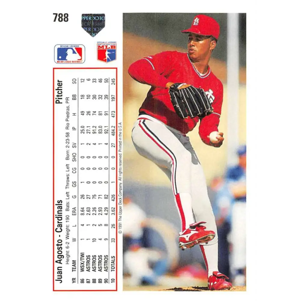 1991 Upper Deck #788 Juan Agosto EX Excellent St. Louis Cardinals Baseball Card  Image 2