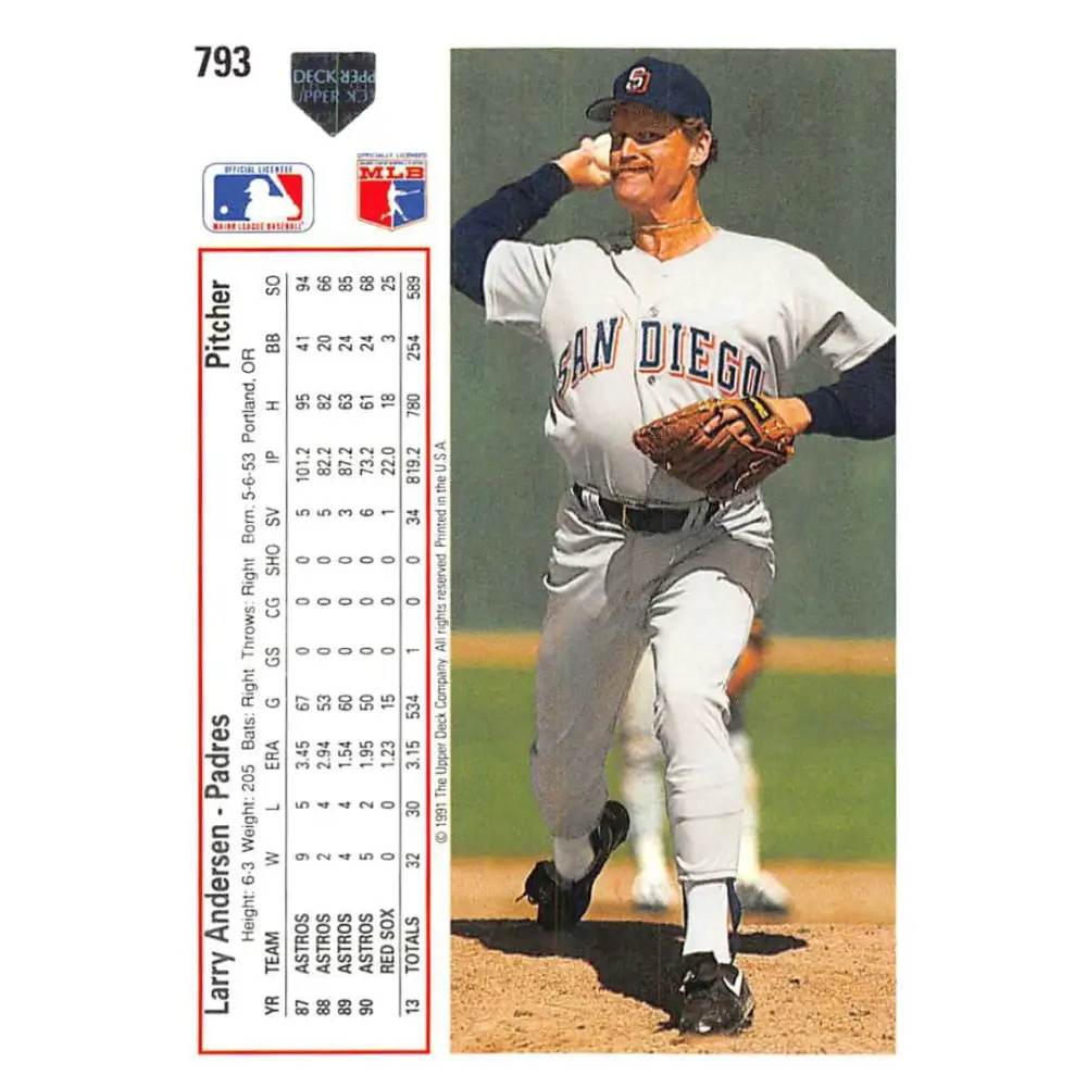 1991 Upper Deck #793 Larry Andersen NM-MT San Diego Padres Baseball Card Image 2