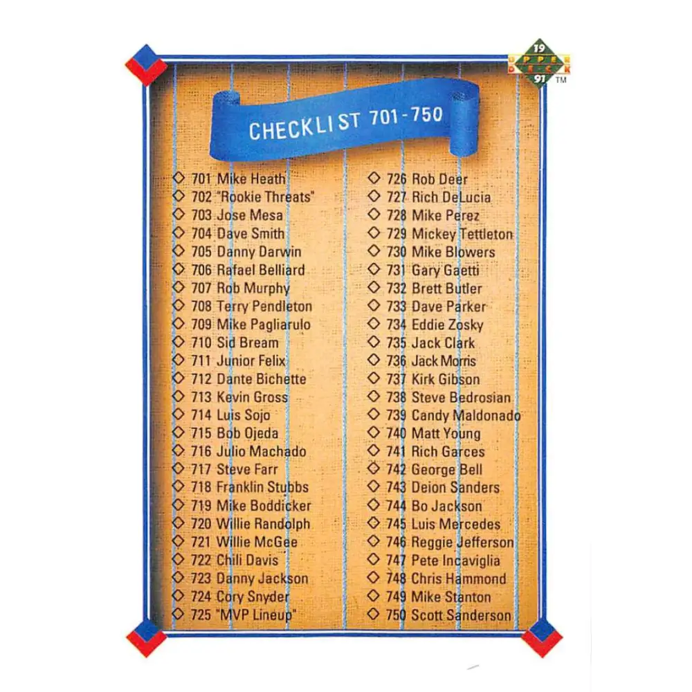 1991 Upper Deck #800 Checklist 701-800 NM-MT Checklist Baseball Card Image 1