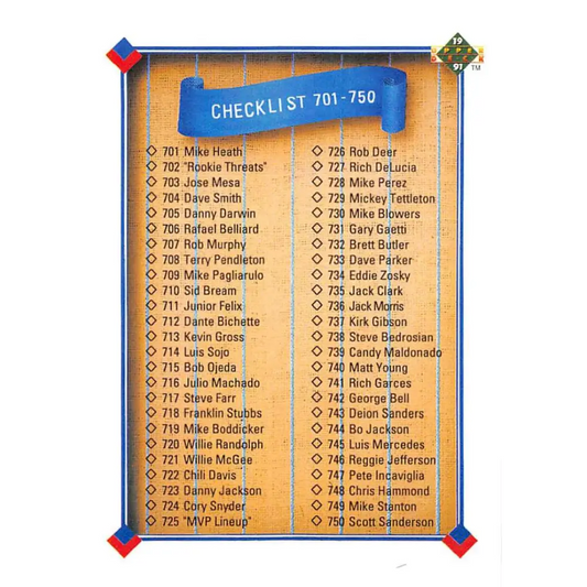 1991 Upper Deck #800 Checklist 701-800 NM-MT Checklist Baseball Card Image 1