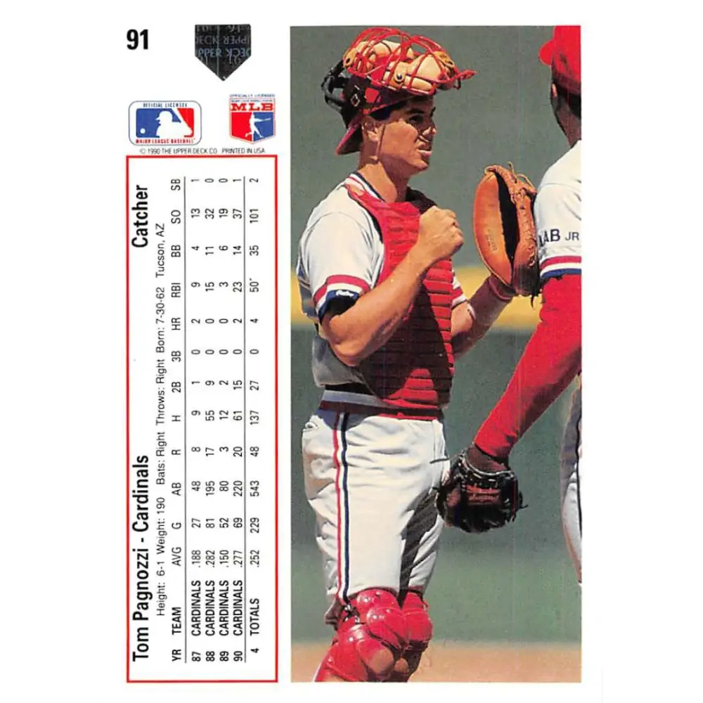 1991 Upper Deck #91 Tom Pagnozzi EX Excellent St. Louis Cardinals Baseball Card  Image 2