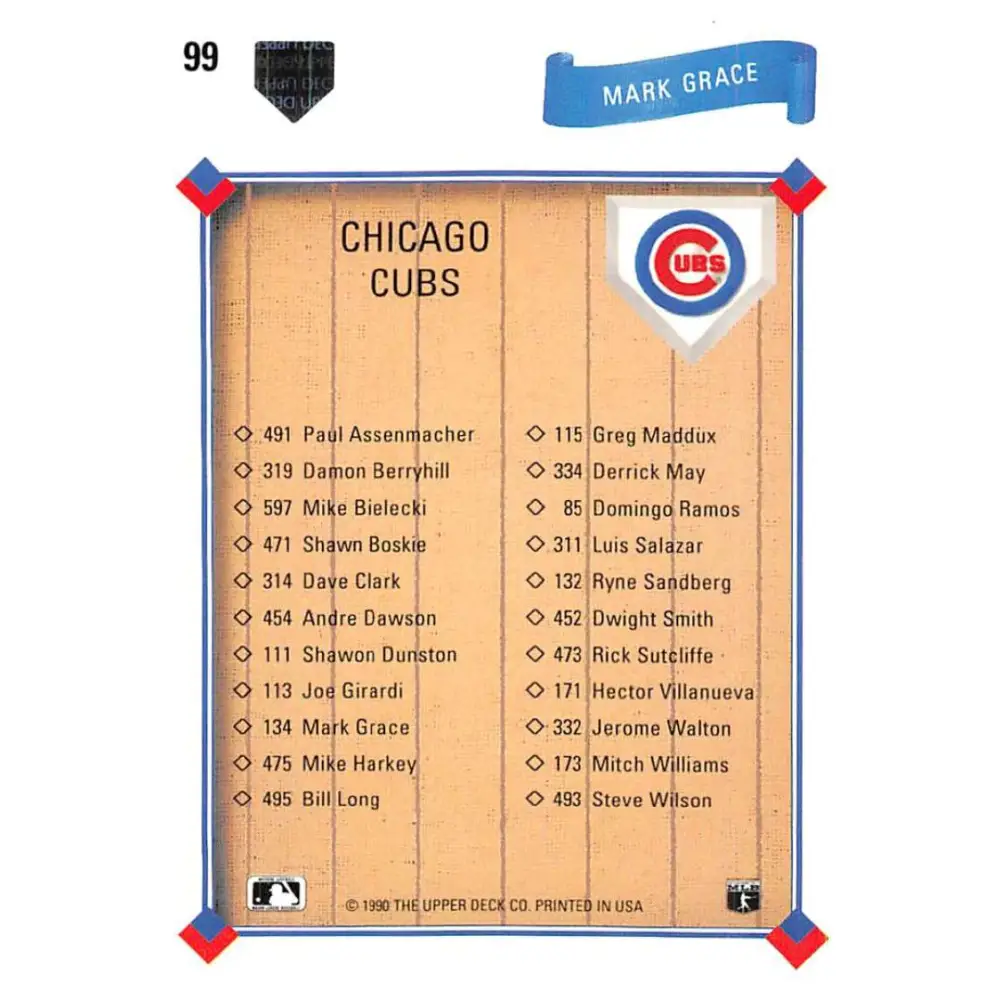 1991 Upper Deck #99 Mark Grace TC NM-MT Chicago Cubs Baseball Card Image 2