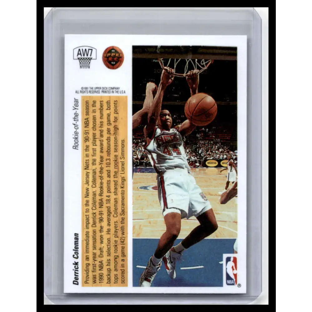 1991 Upper Deck #AW7 Derrick Coleman NM-MT New Jersey Nets Basketball Card Image 2