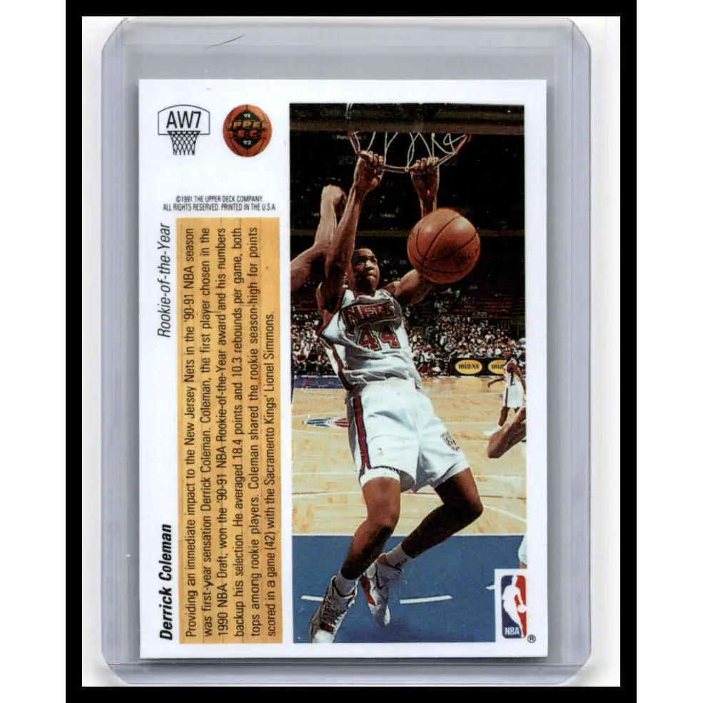 1991 Upper Deck #AW7 Derrick Coleman NM-MT New Jersey Nets Basketball Card Image 2