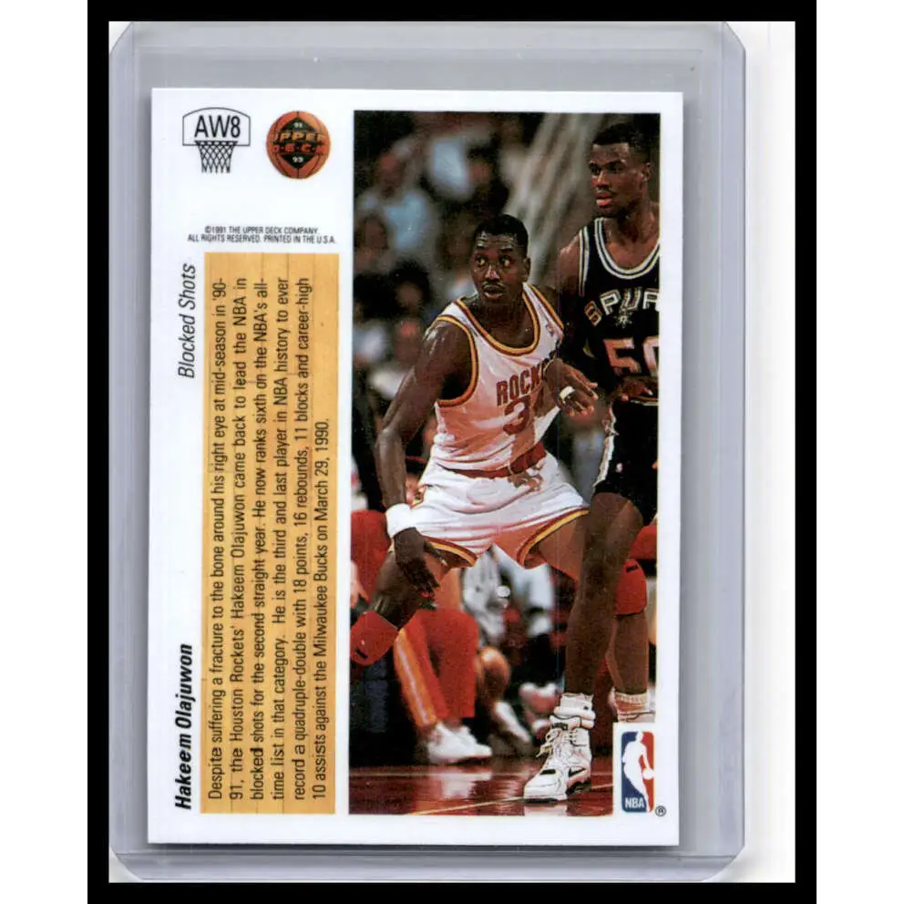 1991 Upper Deck #AW8 Hakeem Olajuwon NM-MT Houston Rockets Basketball Card Image 2