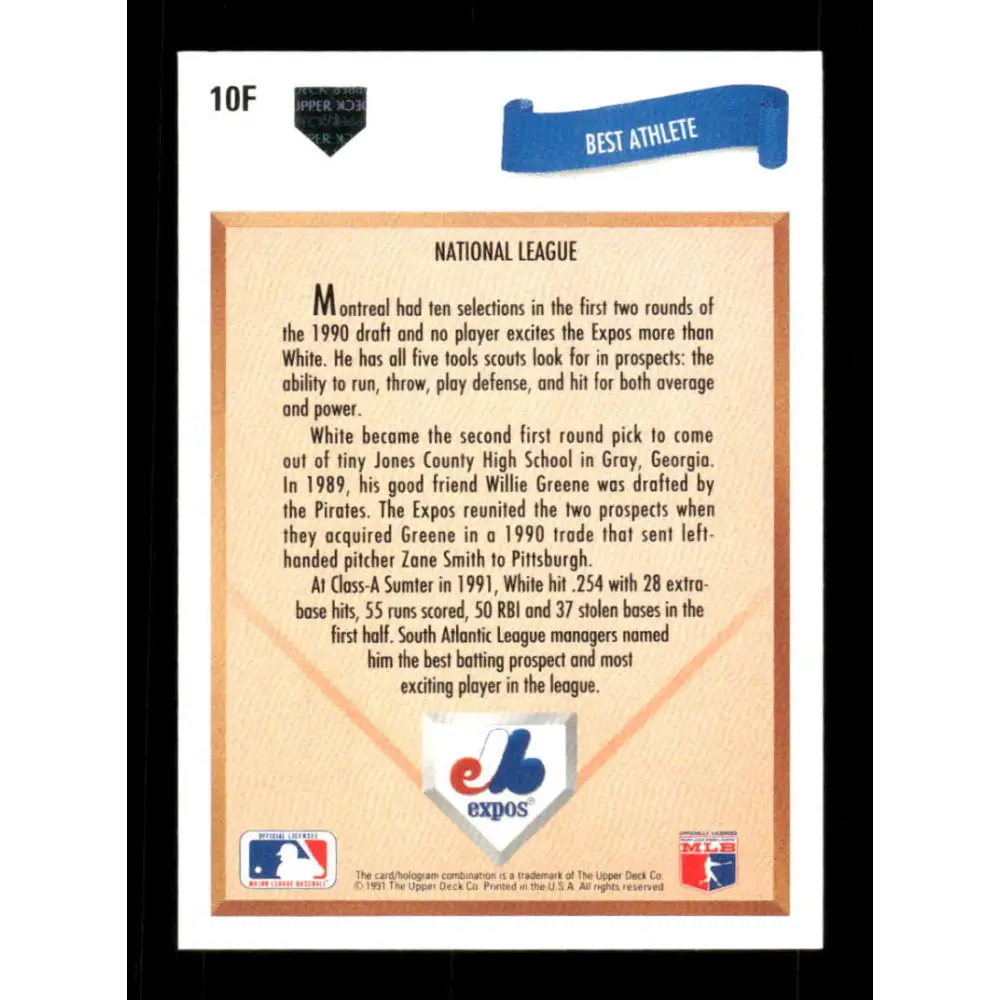 1991 Upper Deck Final Edition #10 Rondell White EX Excellent RC Rookie Montreal Expos Baseball Card  Image 2