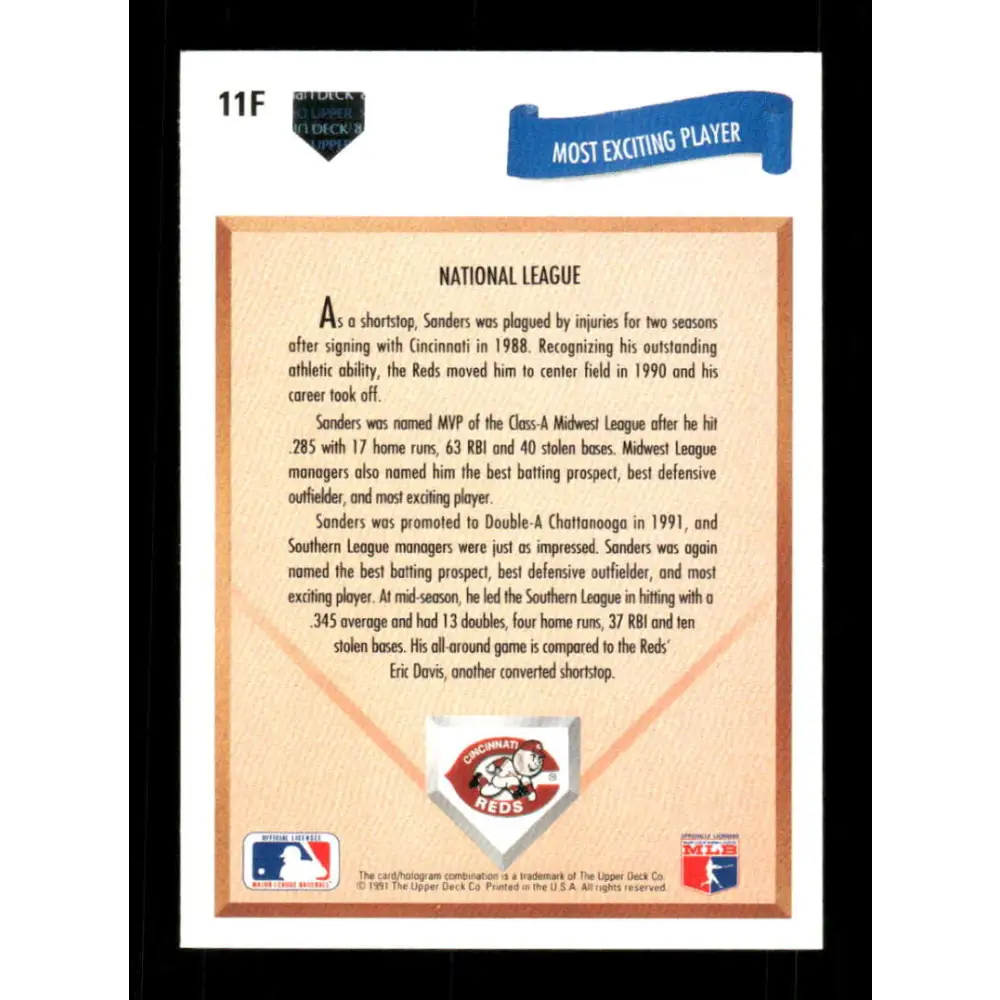 1991 Upper Deck Final Edition #11 Reggie Sanders EX Excellent Cincinnati Reds Baseball Card  Image 2