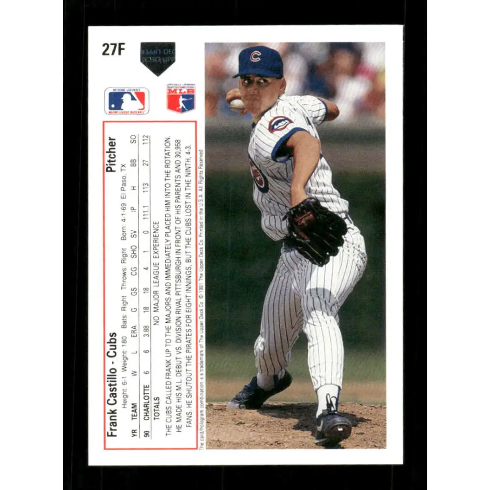 1991 Upper Deck Final Edition #27 Frank Castillo EX Excellent RC Rookie Chicago Cubs Baseball Card  Image 2