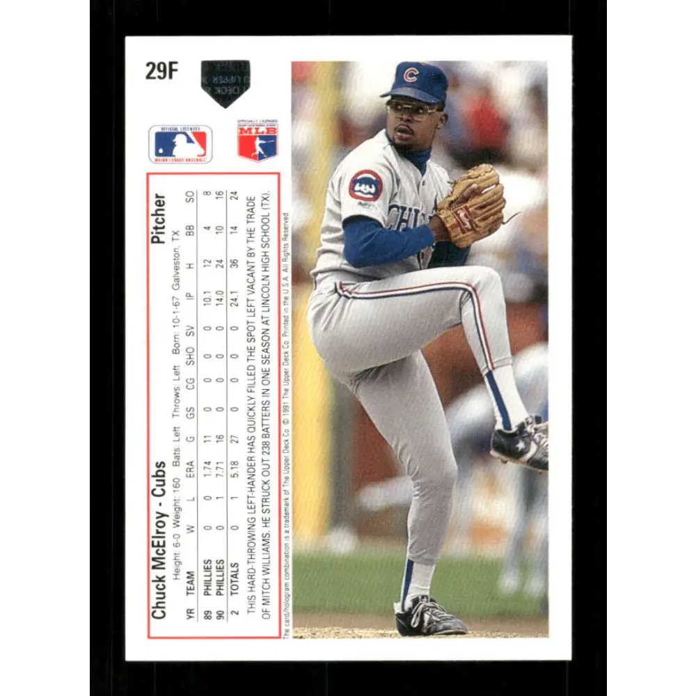 1991 Upper Deck Final Edition #29 Chuck McElroy EX Excellent Chicago Cubs Baseball Card  Image 2