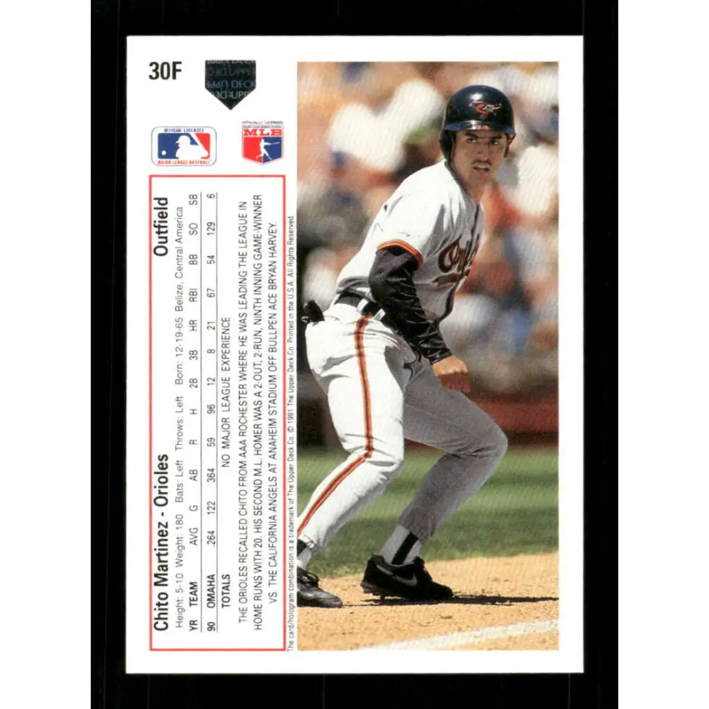 1991 Upper Deck Final Edition #30 Chito Martinez EX Excellent RC Rookie Baltimore Orioles Baseball Card  Image 2
