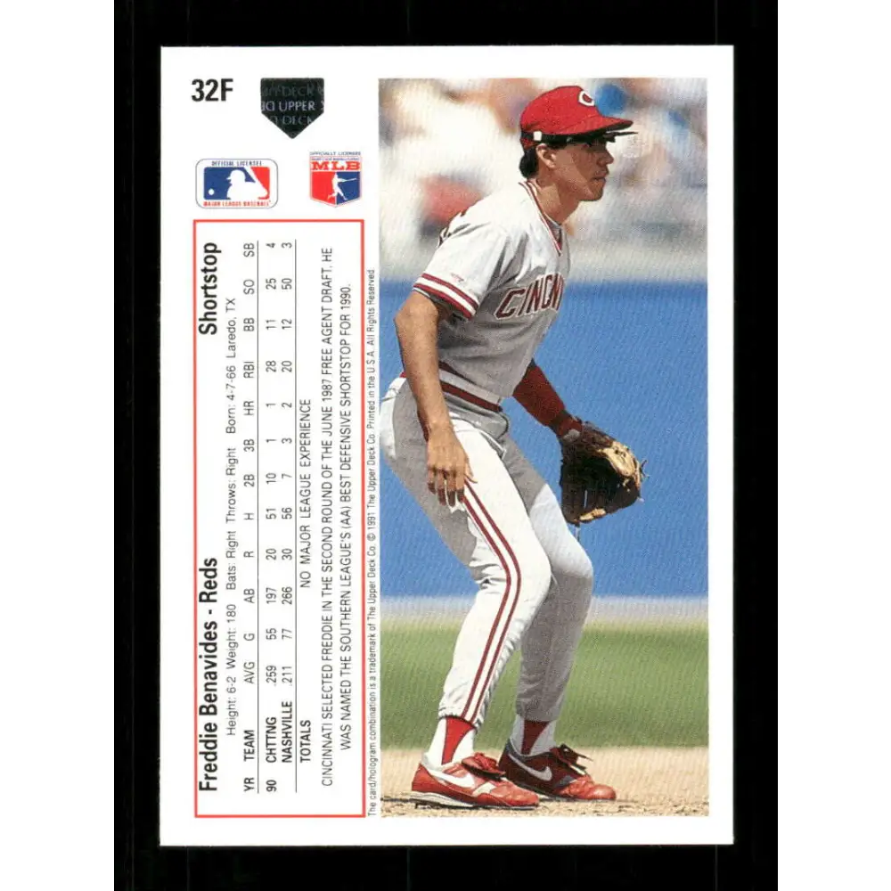 1991 Upper Deck Final Edition #32 Freddie Benavides EX Excellent RC Rookie Cincinnati Reds Baseball Card  Image 2