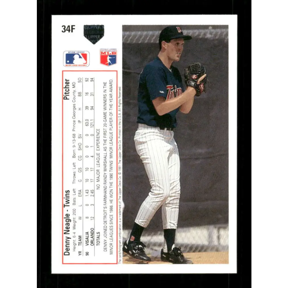 1991 Upper Deck Final Edition #34 Denny Neagle EX Excellent RC Rookie Minnesota Twins Baseball Card  Image 2