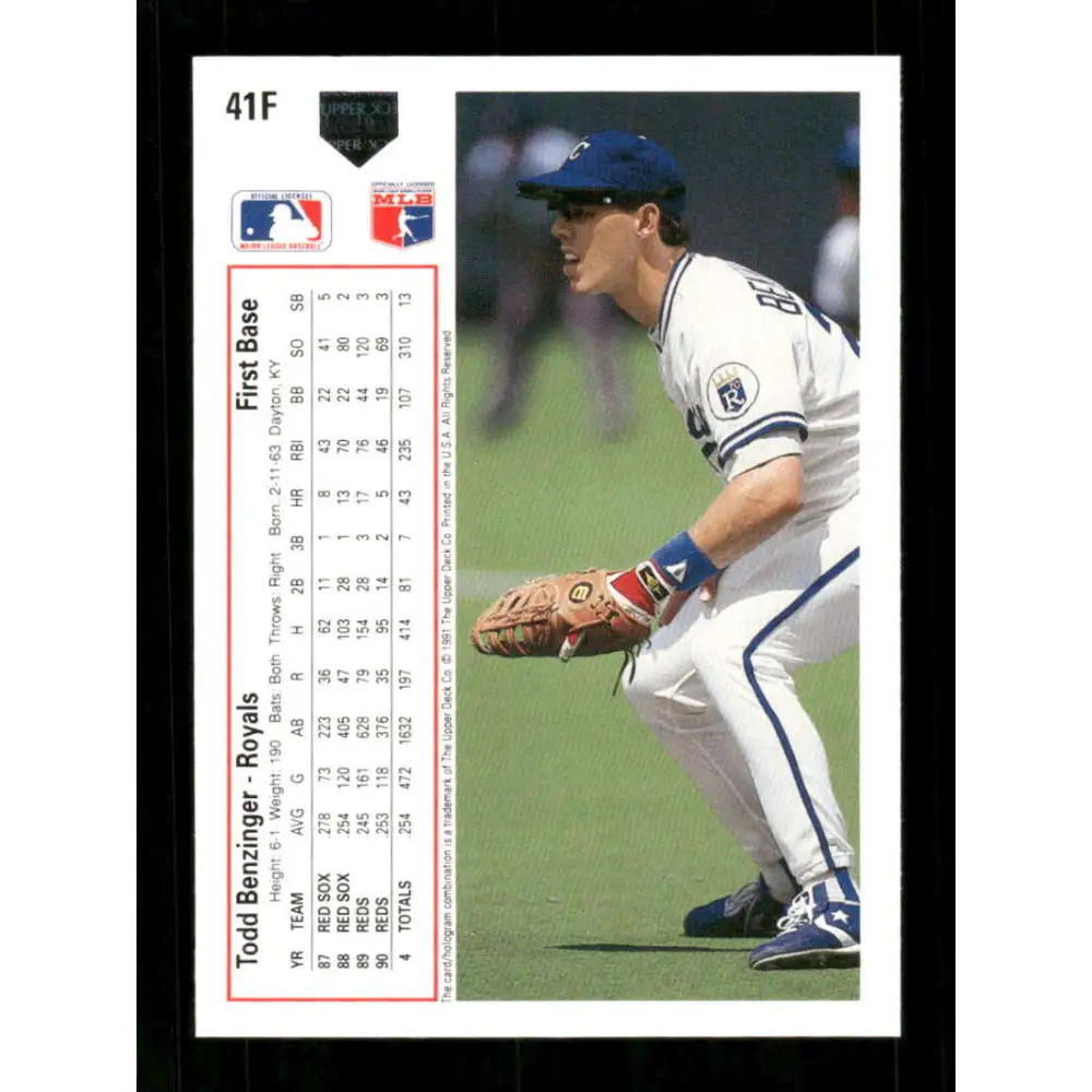 1991 Upper Deck Final Edition #41 Todd Benzinger EX Excellent Kansas City Royals Baseball Card  Image 2
