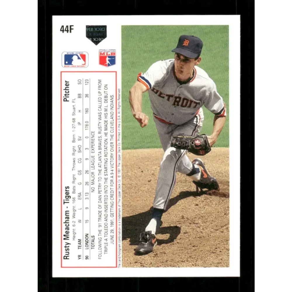 1991 Upper Deck Final Edition #44 Rusty Meacham EX Excellent RC Rookie Detroit Tigers Baseball Card  Image 2