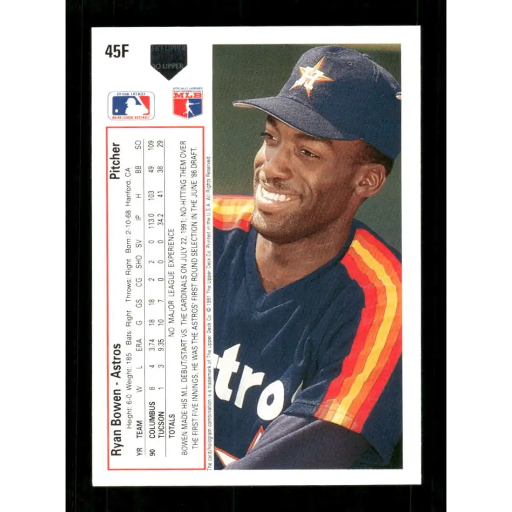 1991 Upper Deck Final Edition #45 Ryan Bowen EX Excellent RC Rookie Houston Astros Baseball Card  Image 2