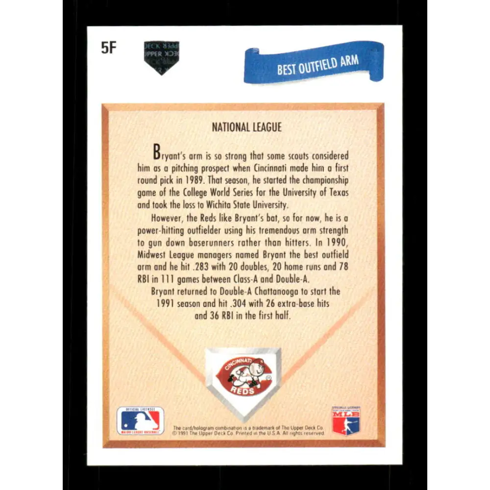 1991 Upper Deck Final Edition #5 Scott Bryant EX Excellent Cincinnati Reds Baseball Card  Image 2