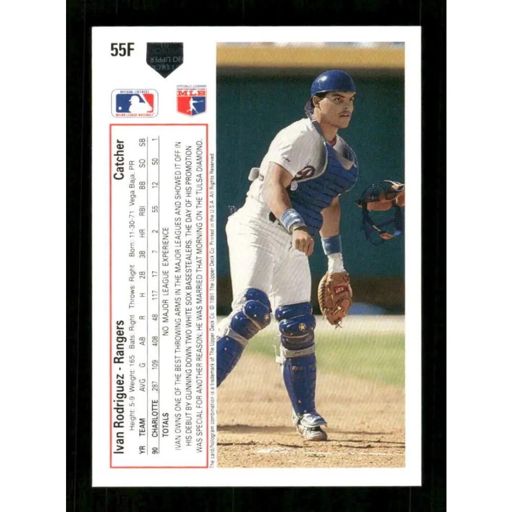 1991 Upper Deck Final Edition #55 Ivan Rodriguez EX Excellent RC Rookie Texas Rangers Baseball Card  Image 2
