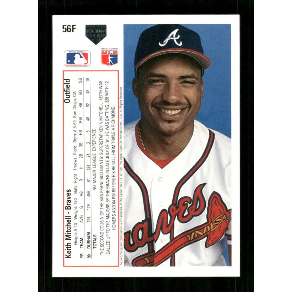 1991 Upper Deck Final Edition #56 Keith Mitchell EX Excellent RC Rookie Atlanta Braves Baseball Card  Image 2