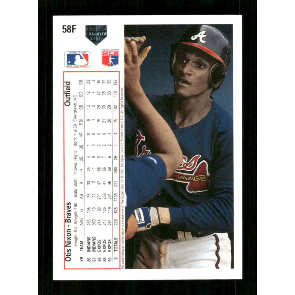1991 Upper Deck Final Edition #58 Otis Nixon EX Excellent Atlanta Braves Baseball Card  Image 2
