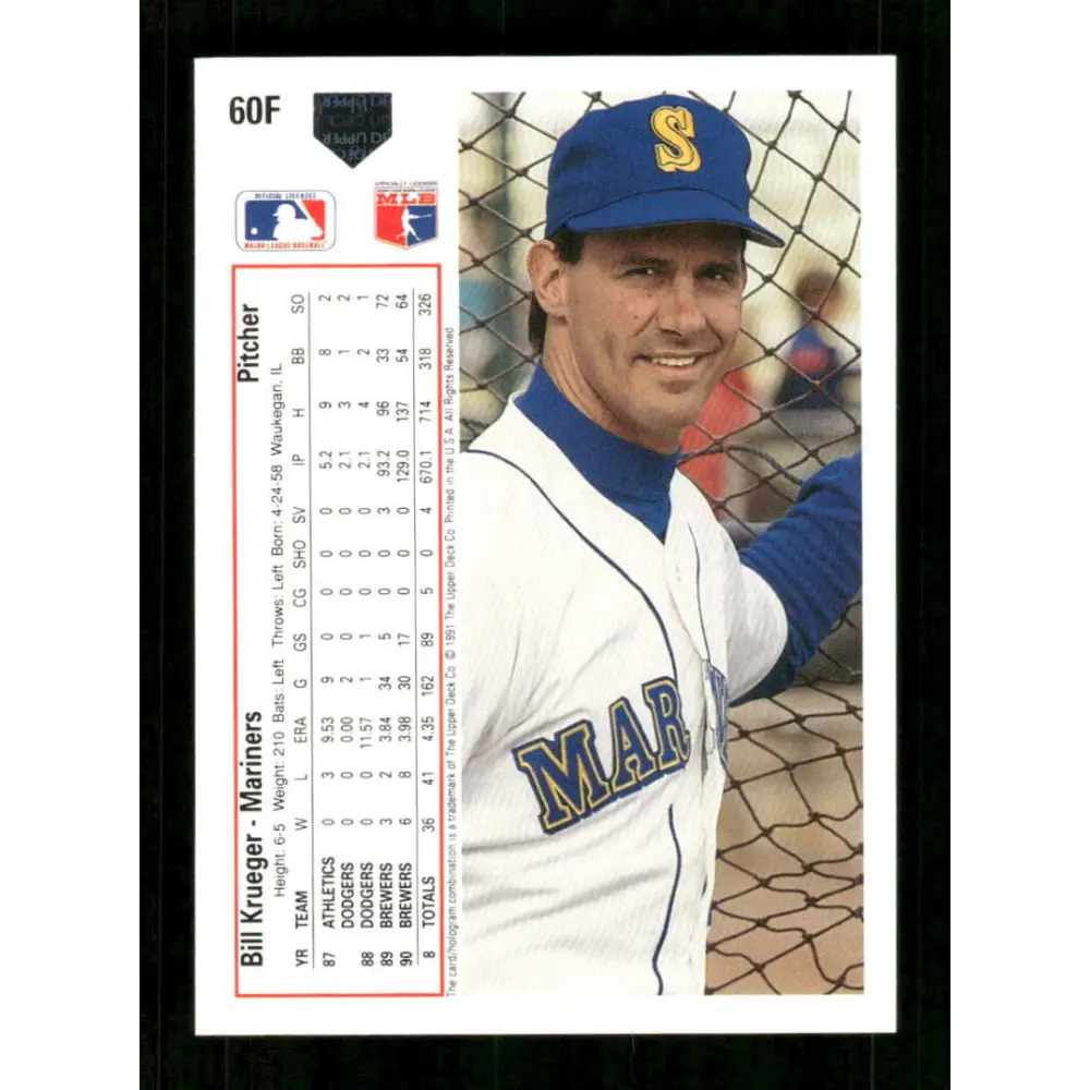 1991 Upper Deck Final Edition #60 Bill Krueger EX Excellent Seattle Mariners Baseball Card  Image 2