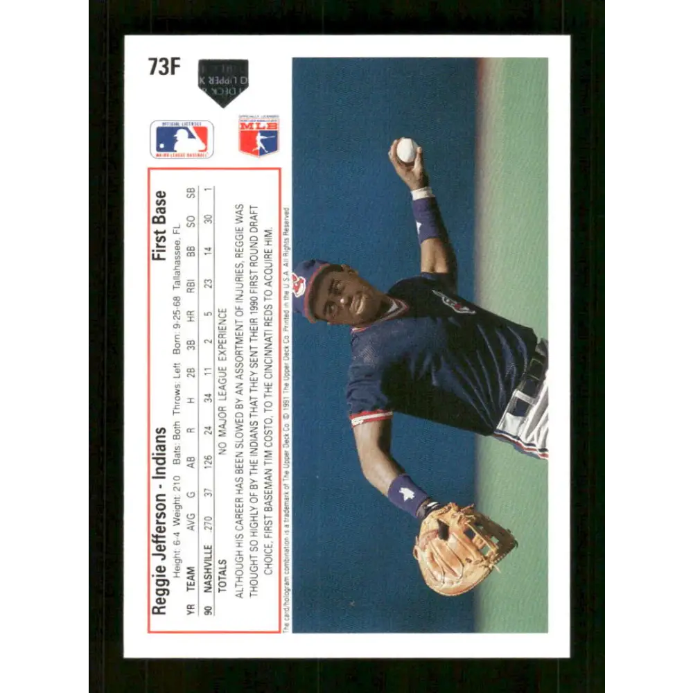 1991 Upper Deck Final Edition #73 Reggie Jefferson EX Excellent Cleveland Indians Baseball Card  Image 2