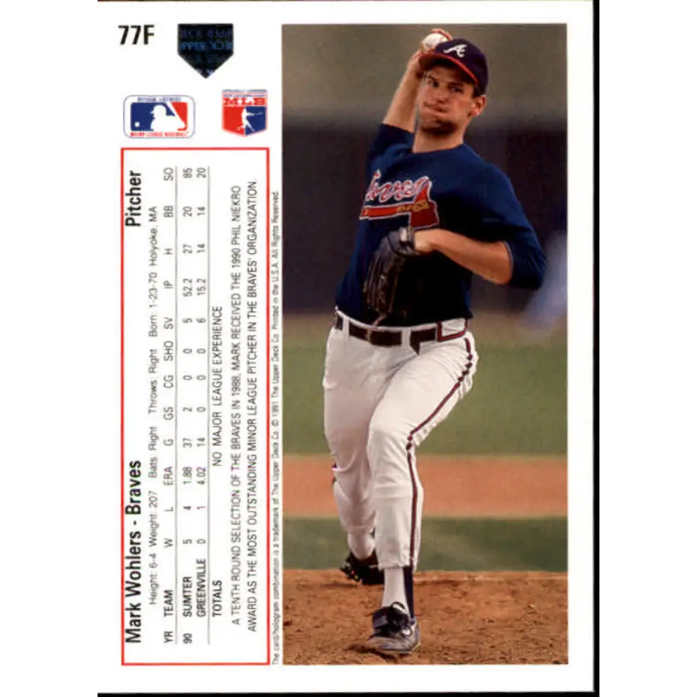 1991 Upper Deck Final Edition #77 Mark Wohlers EX Excellent RC Rookie Atlanta Braves Baseball Card  Image 2