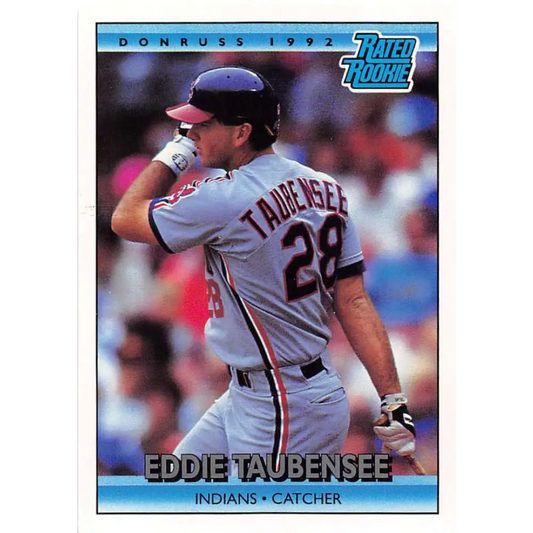 1992 Donruss #18 Eddie Taubensee RR NM-MT RC Rookie Cleveland Indians Baseball Card Image 1